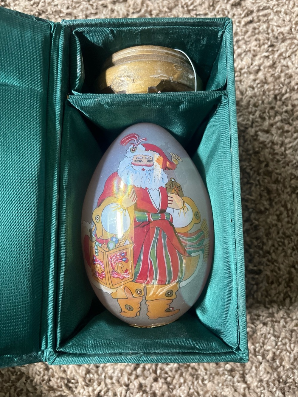 Holiday Decorative Santa Egg Ornament — Red and Gold
